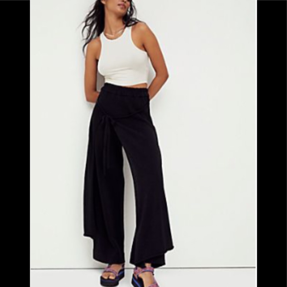 Free People Black Wide-Leg Tie-Waist Pants